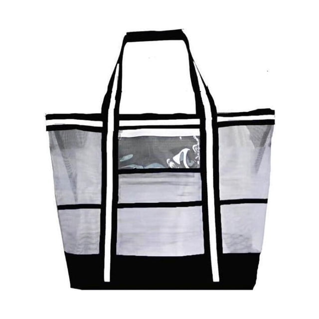 Grand Sac de Plage en Maille 42L avec 9 Poches, Sac de Transport Résistant au Sable avec Compartiment à Fermeture à Glissière pour Rangement de Piscine