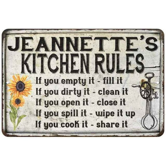 Jeannette's Kitchen Rules Chic Sign Vintage Decor 8 x 12 High Gloss Metal 208120032367
