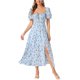 thumbnail image 1 of INSPIRE CHIC Vestido Maxi de Manga Abullonada con Cuello de Laço Floral para Mujeres en Azul Claro, 1 of 5