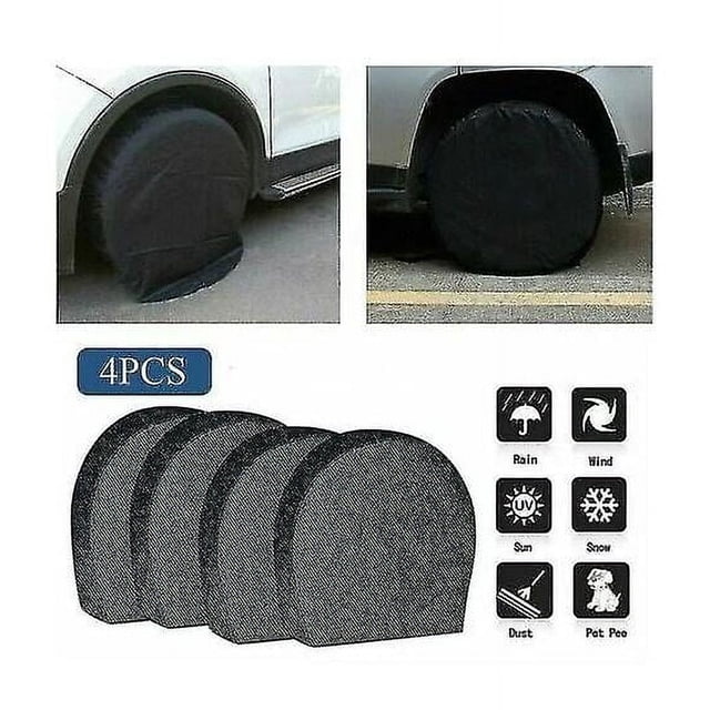 4 Pack Waterproof Tire Covers for Spare Wheel Trailer RV Tire Corrosion Protector Black L