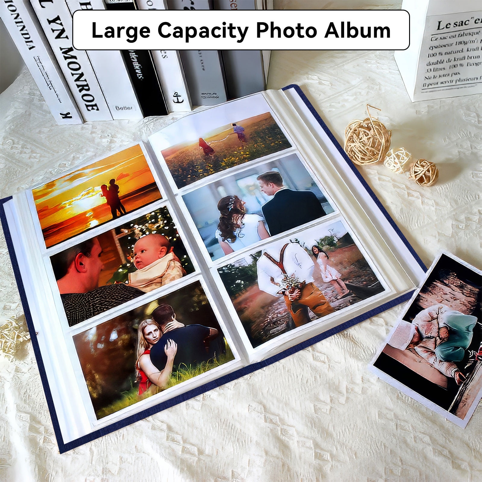 4x6 Photo Album Holds 300 Pictures, Linen Cover with Front Window, Large Capacity Slip-in Picture Album for Weddings, Kids, Travel, Anniversaries, and Family Baby Photos, Black