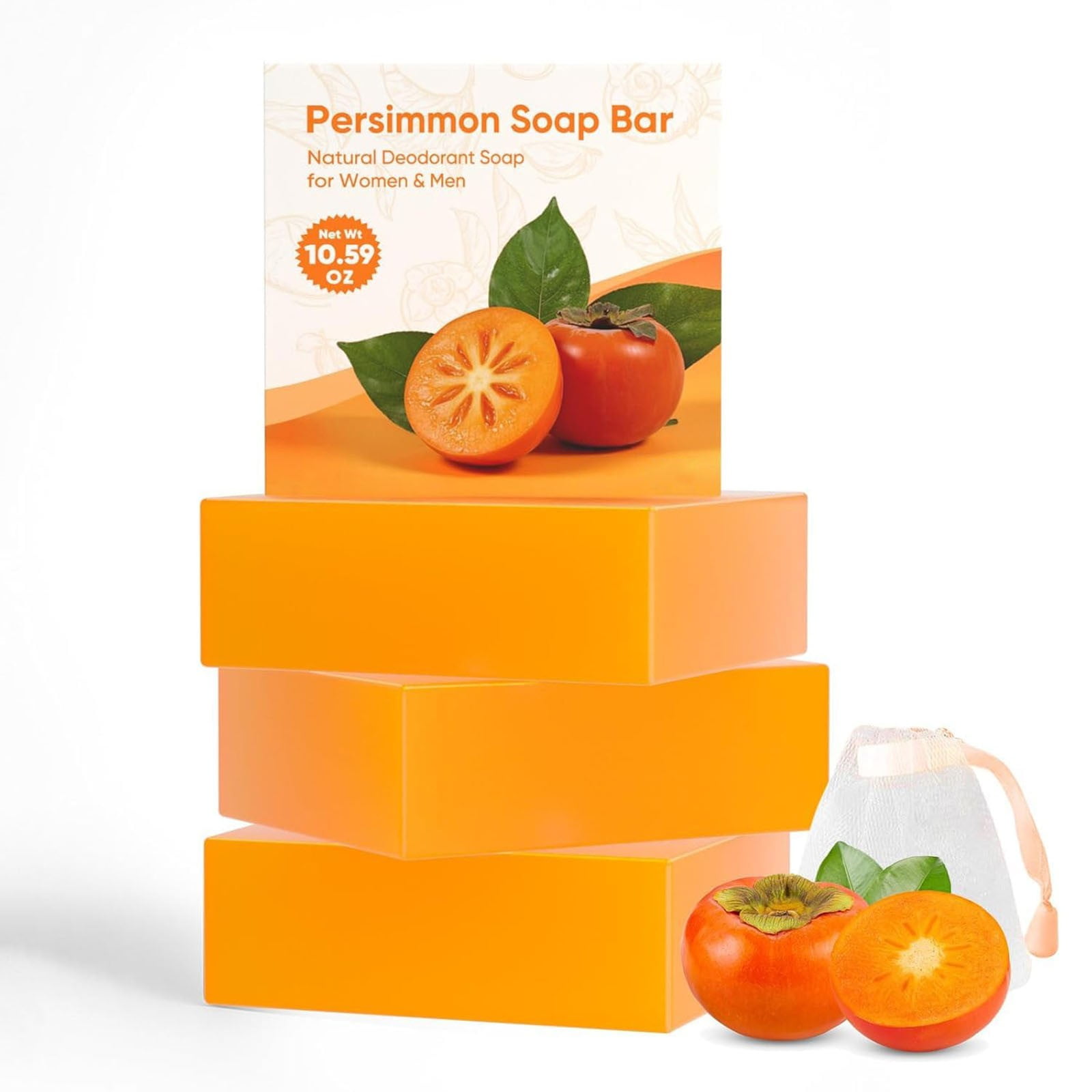 QunYou Persimmon Soap Deep Cleansing Body Bar Eliminates Unpleasant Odors Refreshing Fragrant Handmade Bath Soap Bar 100g