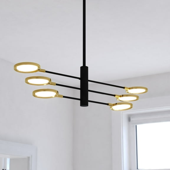 Cullerto 6L Matte Black and Gold Contemporary LED Pendant Light Adjustable Arms