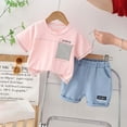 thumbnail image 2 of Fesfesfes Toddler Kids Baby Boy Casual Striped Pocket Short Sleeve T-shirt Denim Shorts Shorts Clothes Set Summer Saving Sale, 2 of 9