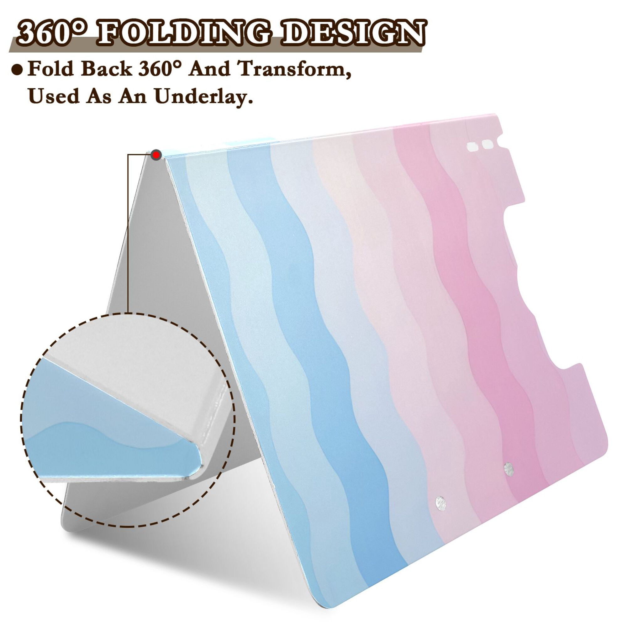 FORMRS A4 Clipboard Folder with Pen Holder Horizontal Foldable School Office Binder, Light Pink Stripes