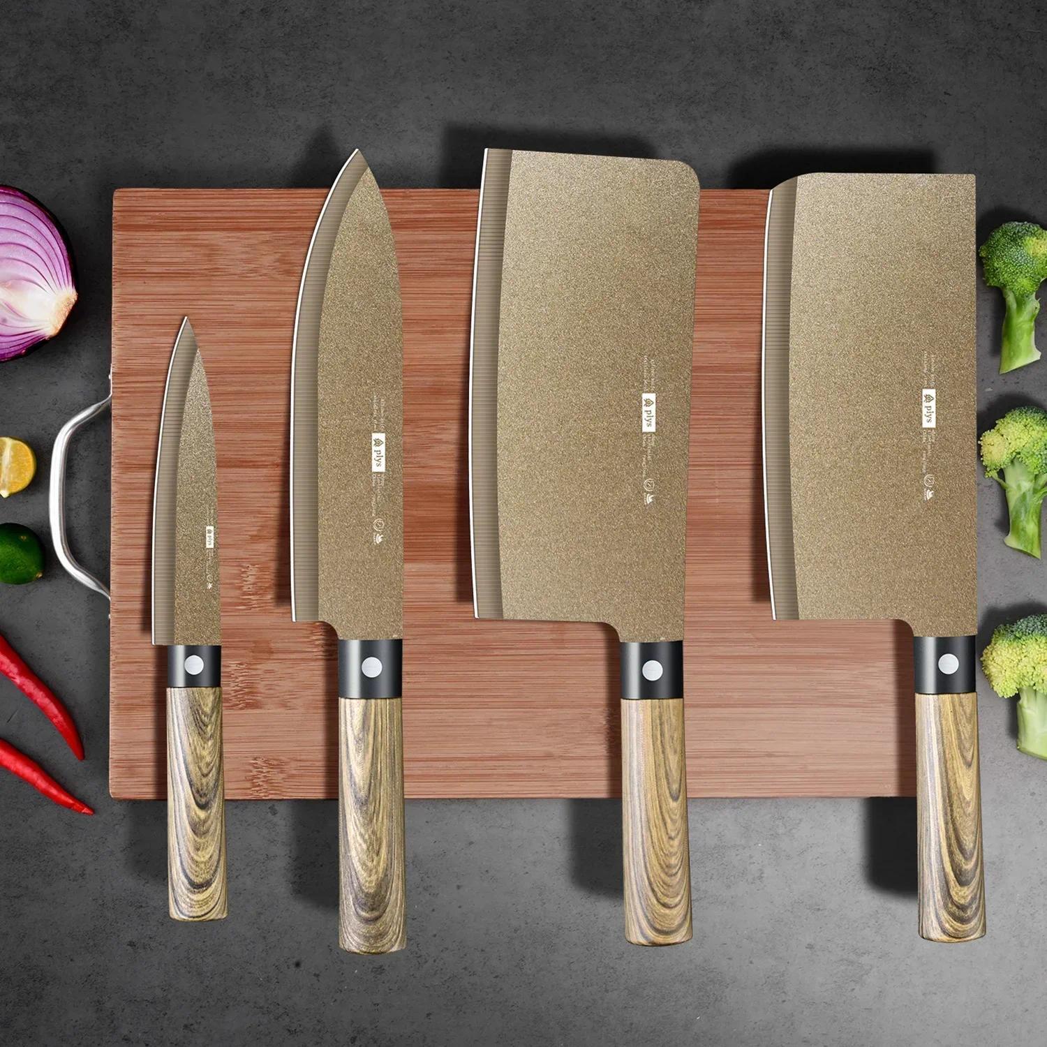 4PCS Gold Titanium-coated Kitchen Knives Set Bone-chopping Knife Slicing Knife Chef's Knife Fruit Knife Kitchen Sharp Cooking Set