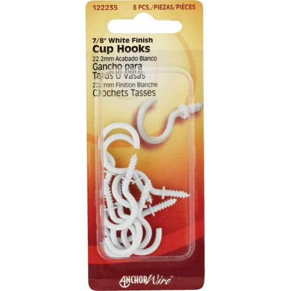Hillman Large Metal Cup Hook - Rust Resistant, Screw-In, 1 lb Capacity - 8 Pack, 7/8 In.