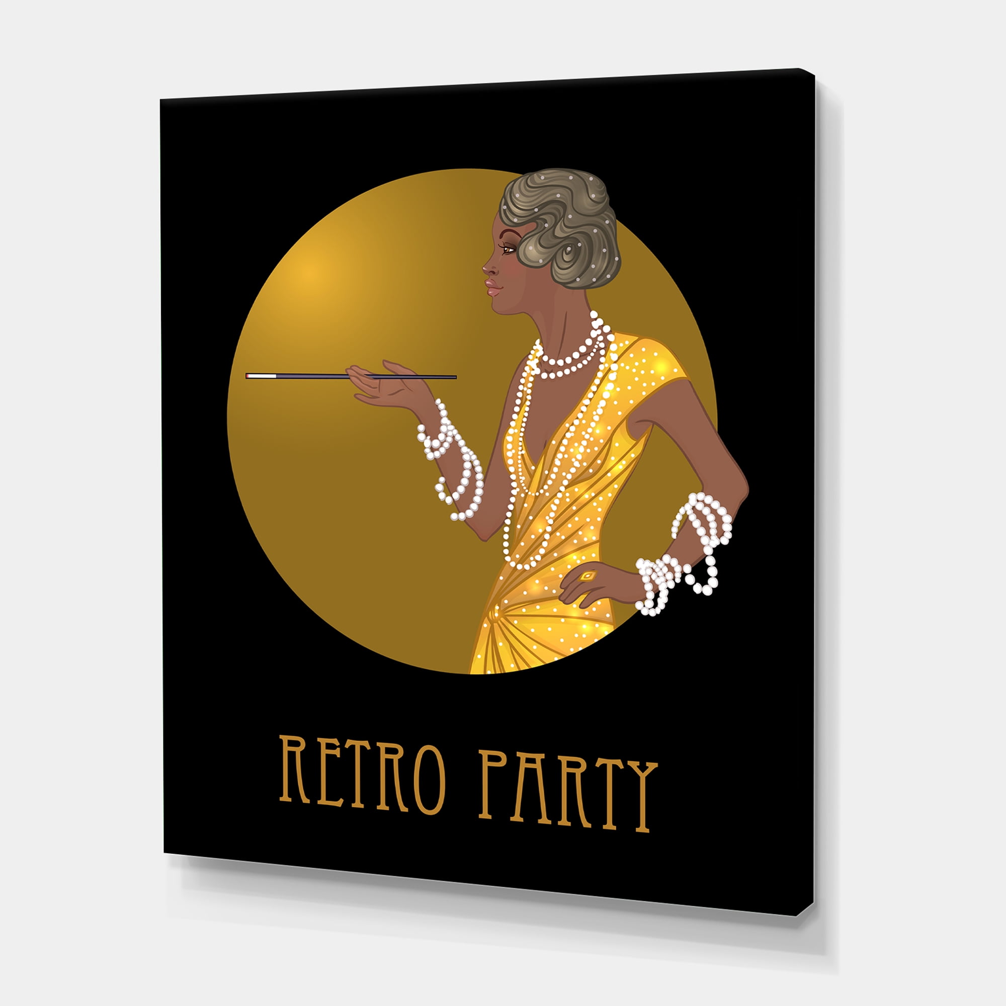 Retro Fashion Glamour Afro American Woman 16 in x 32 in Painting Canvas Art Print, by Designart