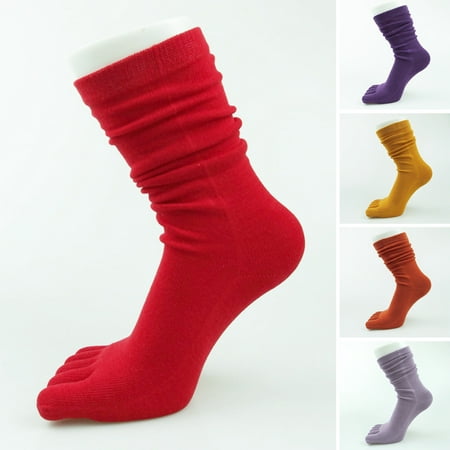 

Warkul Solid Long Tube Women Socks - 1 Pair High Socks- Ultra Soft Breathable Non-slip High Elasticity Keep Warm Five Fingers Toe Socks Women Clothing