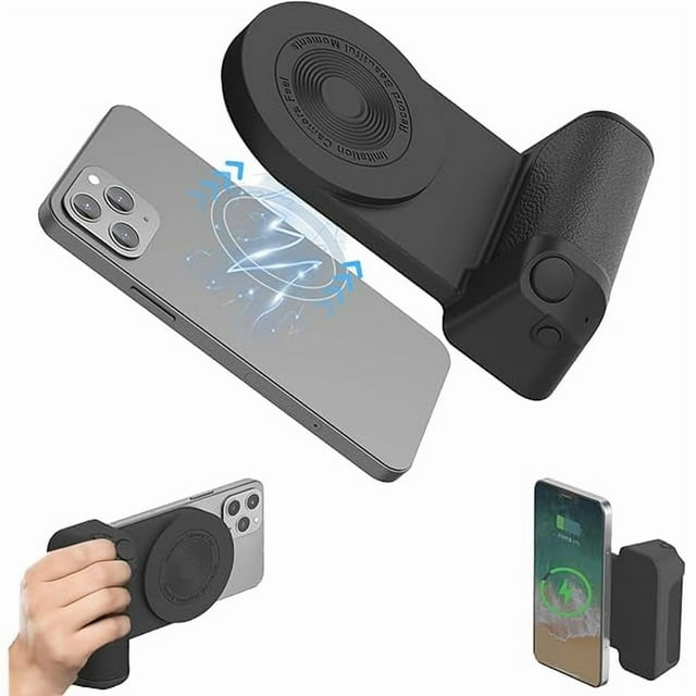 W829 Magnetic Smartphone CapGrip Camera 3,300mAh Wireless Charging Cell Phone Hand Grip Selfie Photo Phone Handle with Bluetooth Wireless Control Compatible for iPhone Android Video Shooting