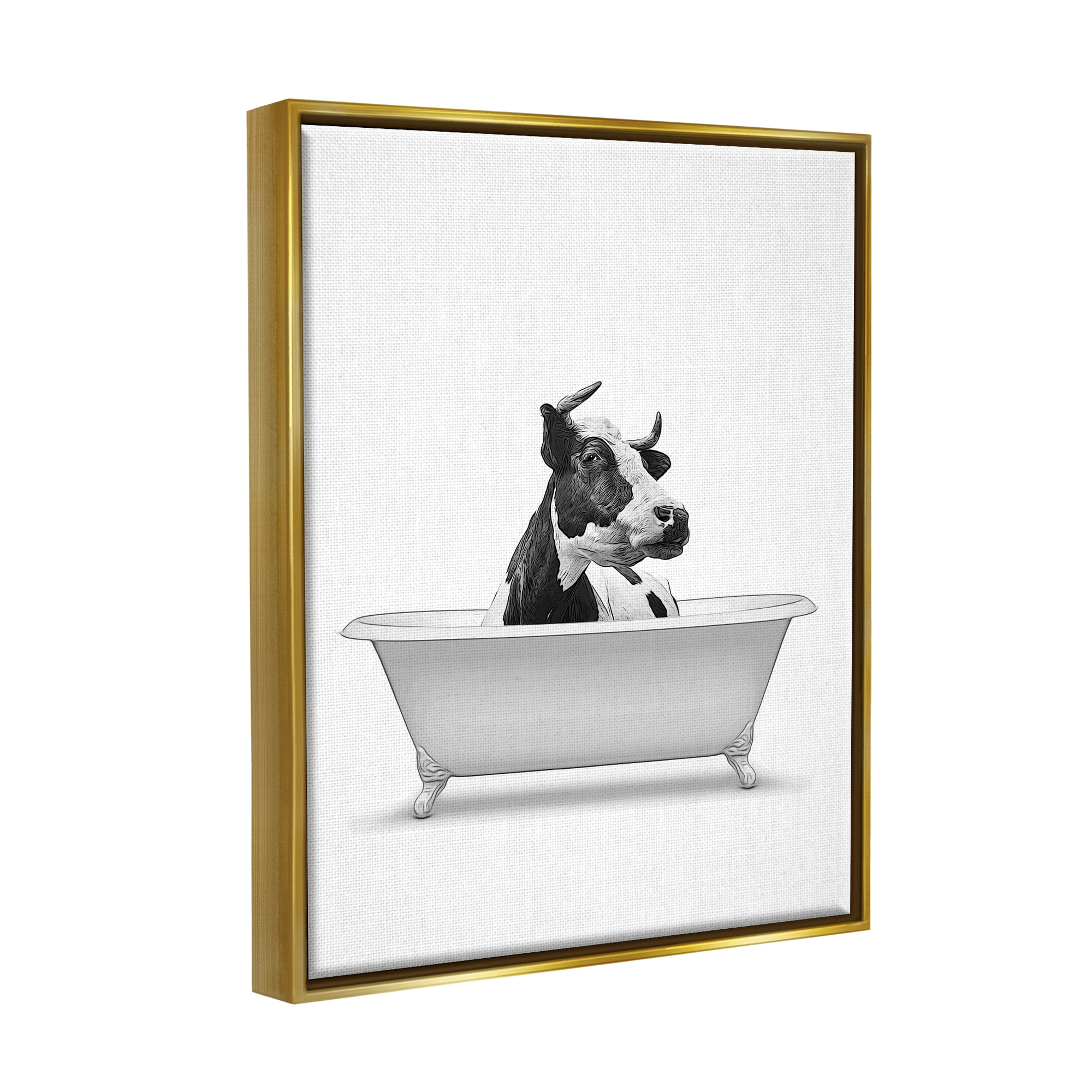 Stupell Industries Farmhouse Cow Bathtub Portrait Animals & Insects Painting Gold Floater Framed Art Print Wall Art