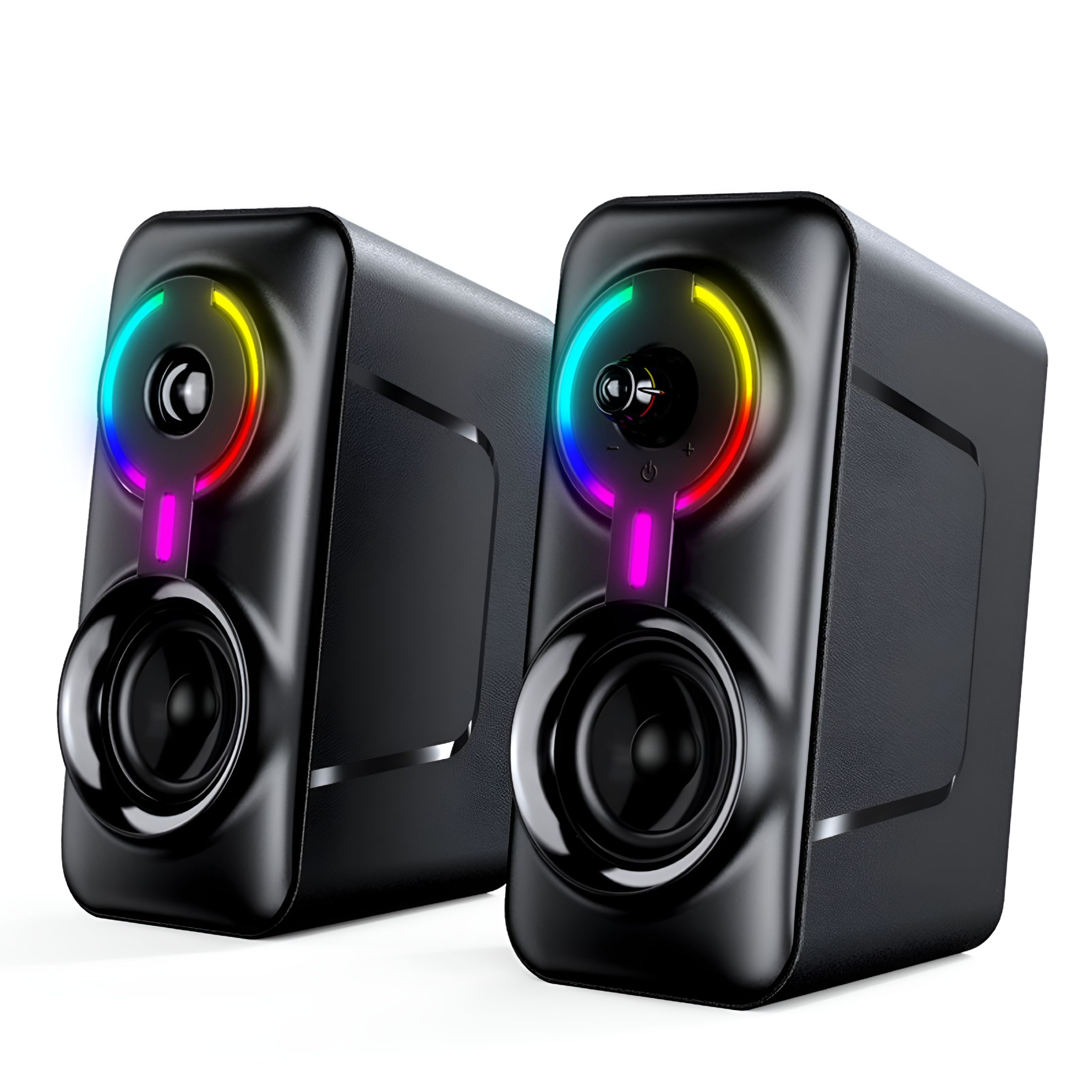 GJX 1 Pair RGB Stereo Wireless Gaming Speakers for PC Laptop Phone - USB Powered Multimedia Speakers (Black)