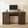 thumbnail image 3 of EDX Wood Computer Writing Desk Farmhouse Executive Desk, Rustic Office Desk with Charging Station and Keyboard Tray,Home Workstations with File Drawer, Storage Cabinet, Brown, 3 of 9