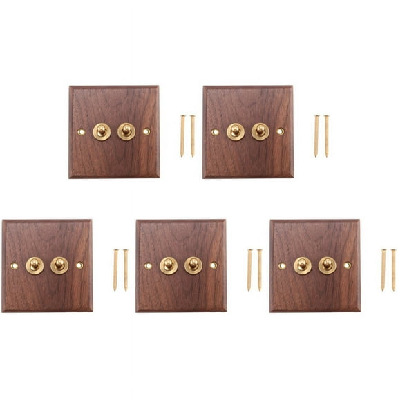 5X Retro American Industrial Style Light Switch Socket, Solid Wood Brass Toggle Switch Plate, Antique Home Stay Switch,2