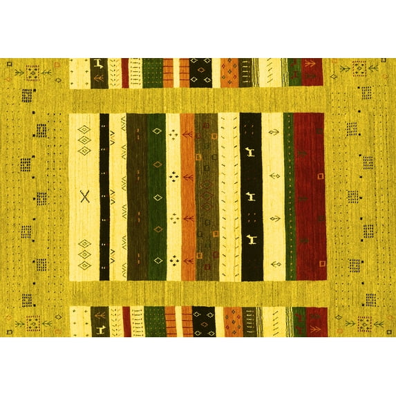 Ahgly Company Indoor Rectangle Abstract Yellow Contemporary Area Rugs, 7' x 9'