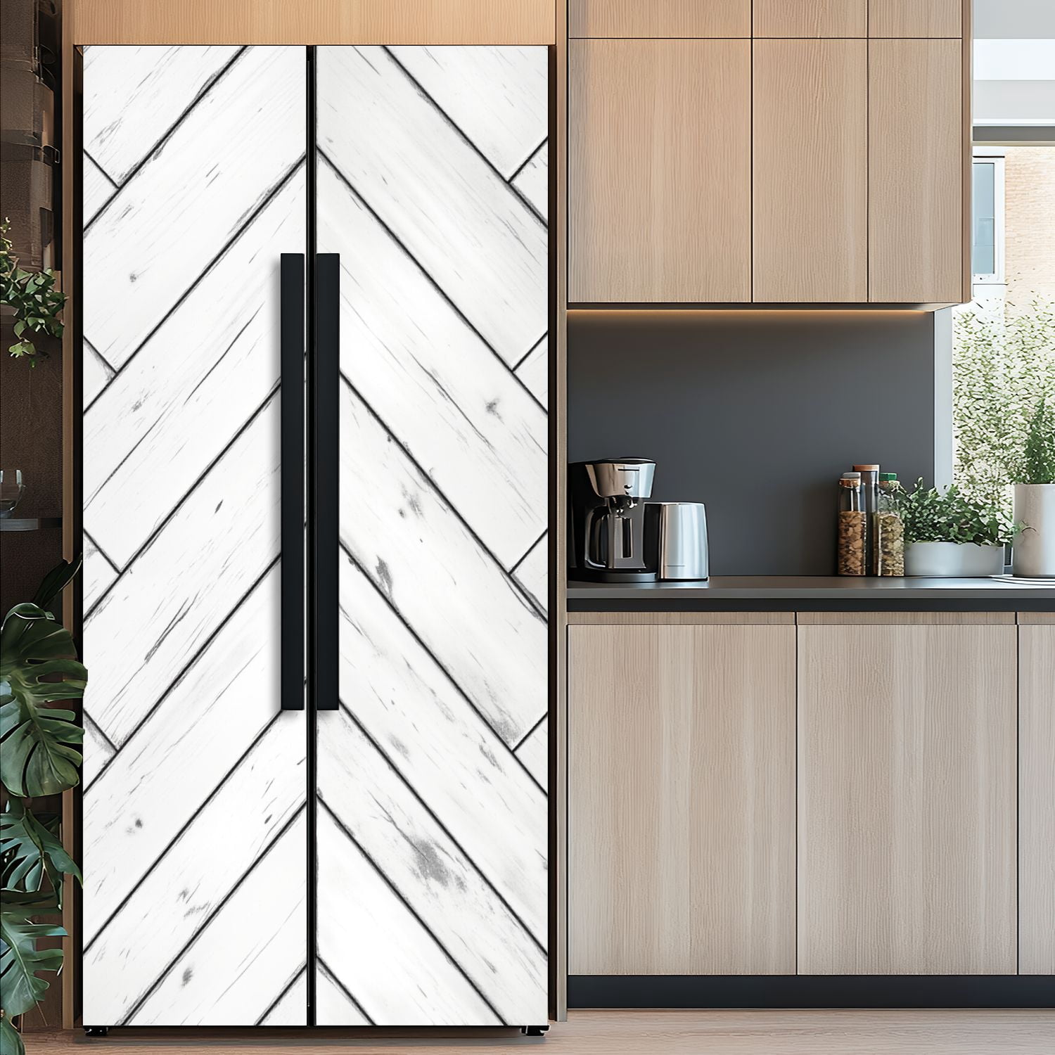 Self Adhesive Vinyl Refrigerator Wrap Set White Wood Rustic Door Mural Removable Fridge Sticker Peel and Stick&nbsp;Full Door Cover Decal Kitchen Bar Decor