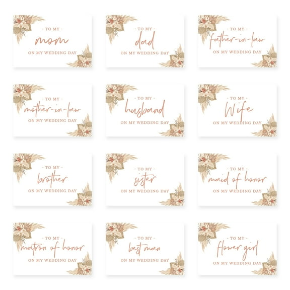 Koyal Wholesale Wedding Day Gift Cards Set with Envelopes Set of 12, Boho Dried Florals