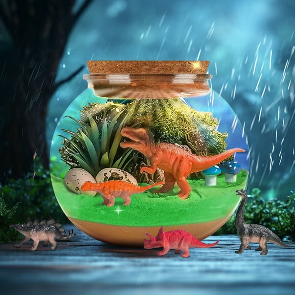 Peggybuy Dinosaur Light Up Terrarium Kit Terrarium Craft Kit DIY for Kids Ages 5-12