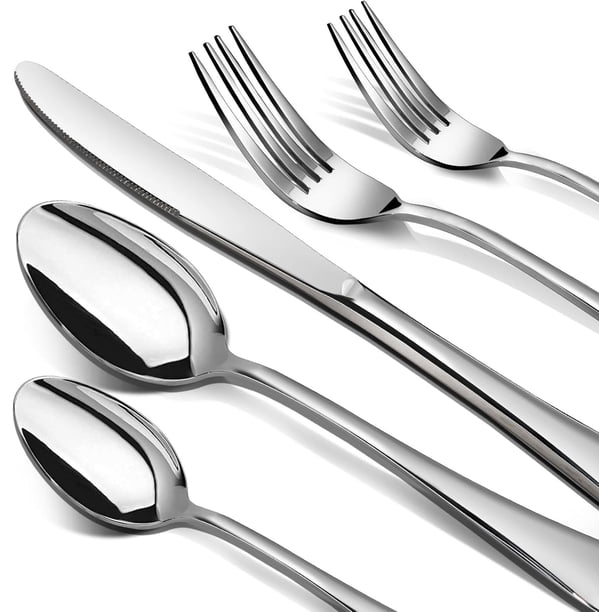 Juego de cubiertos de acero inoxidable de 40 piezas para 8 personas, cubiertos resistentes, juego de tenedores, cucharas y cuchillos pulidos con efecto espejo, utensilios reutilizables para la cocina