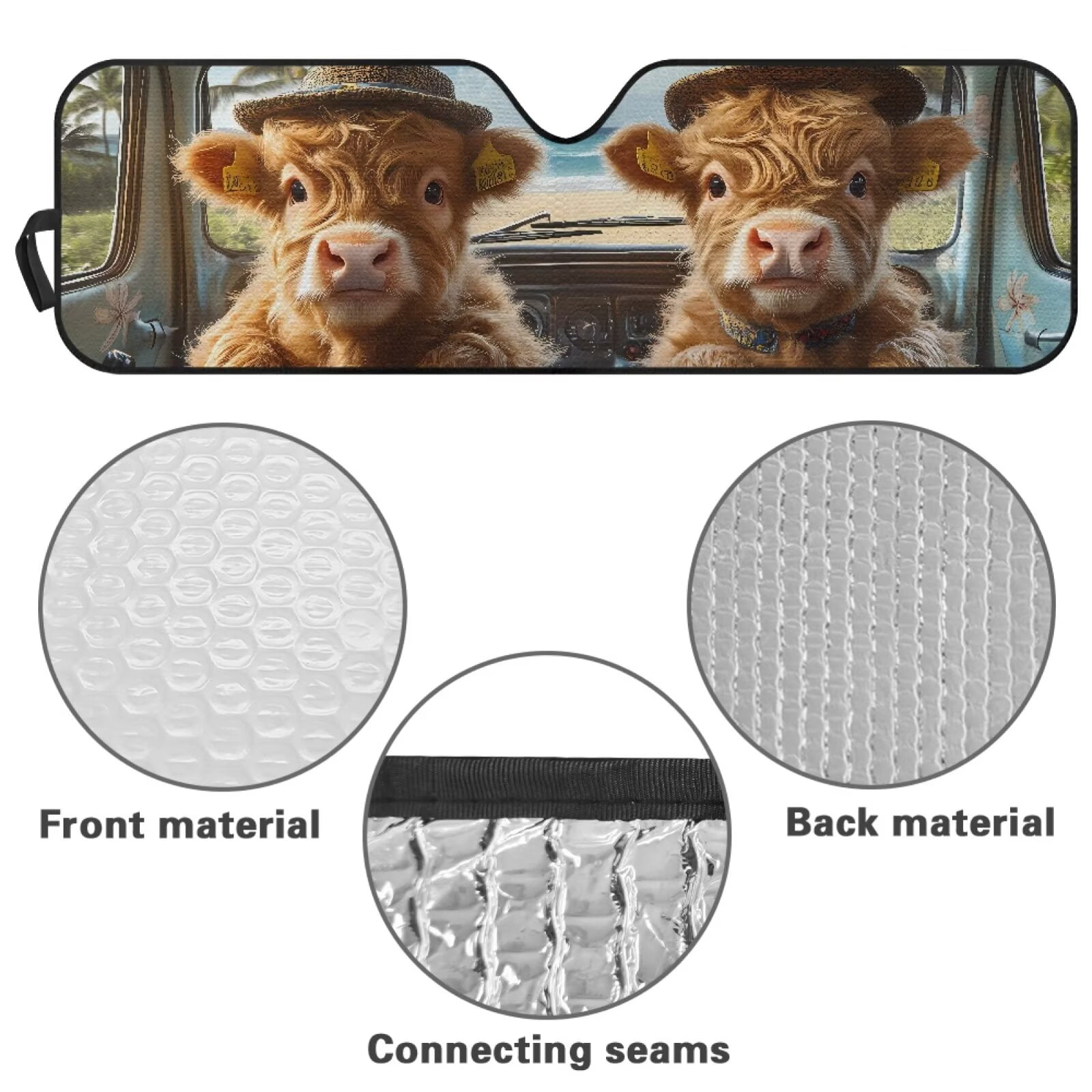 Uorisanigo Windshield Sun Shade, Car Sun Shade，52.95 in *16.14 in, Compatible with 2007-2024 Wrangler Rubicon Sahara TJ JK JKU 2 & 4 Door, Baby Highland Cow Print