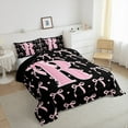 thumbnail image 3 of jejeloiu Initial Letter R Full Size Comforter Sets,Kawaii Bowknot Bedding Comforter Set,Pink Black Bedding Sets For Girls,Breathable Bedroom Decoration Reversible,3-Piece, 3 of 8