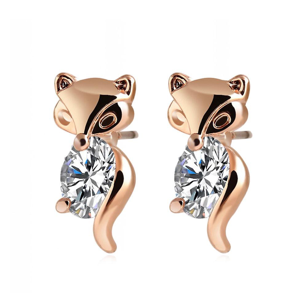 925 Sterling Silver Cute Sleeping Fox Animal Kids Girls Stud Earrings 