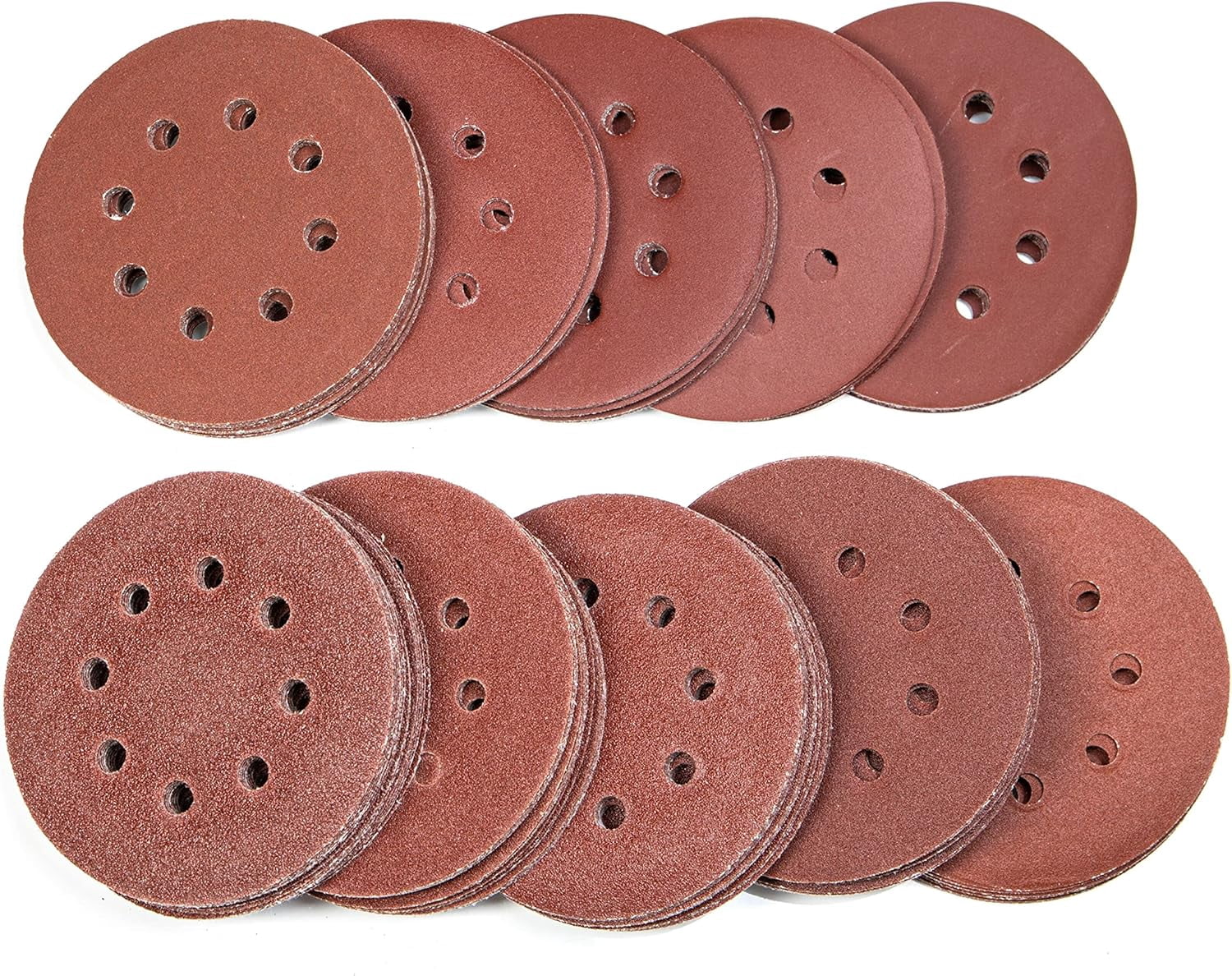 NEIKO 11271A 150 Piece Sanding Discs for 5” Orbital Sander, Hook and Loop, Sandpaper with 60, 80, 100, 120, 150, 180, 240, 320, 400, 600 Grit, Premium Aluminum Oxide, Solid Surface Sanding Pads