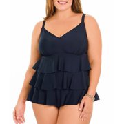 Croft & Barrow Blue Tiered Tummy Slimmer Fan Pattern Swimdress Swimsuits Plus Size 24W