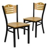 Flash Furniture 2 Pack HERCULES Series Black Slat Back Metal Restaurant Chair - Natural Wood Back & Seat