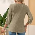 thumbnail image 6 of Zylanna Women's Pullover Sweaters, 3/4 Sleeve Crew Neck Heart Print Ribbed Knit Loose Tops for Women Khaki, 6 of 7