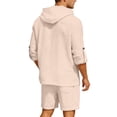 thumbnail image 4 of IWRICH Men's 2 Piece Linen Set Casual Long Sleeve Button down Hoodie Shirts and Shorts Sets Fashion Summer Beach Outfits Khaki XXXL, 4 of 5