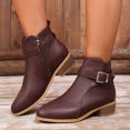 thumbnail image 3 of EKVAHL Women's Orthopedic Walking Ankle Boots, Buckle Strap Low Heel Booties, Arch Support Wide Fit Round Toe Vintage Daily Outdoor Casual Short Boots Red, 3 of 4