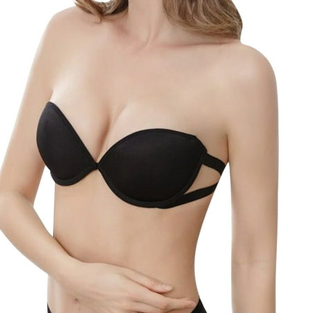 hcuribad Strapless Bra 2024 New Women s Strapless Beauty Back Gathering Wedding Dress Bra Gift Strap Bra Womens Underwear Bralettes for Women (Clearance) Black E