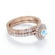 thumbnail image 3 of JeenMata Anillo de Estilo Eduardiano Piedra Lunar Azul Redonda de 1,75 Quilates y Moissanita: Juego de Anillos de Boda con Halo Doble Pavé: Baño de Oro Rosa de 18 K sobre Plata, 3 of 6