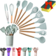 thumbnail image 1 of Utensilios Silicona Madera Set Cocina Juego Cucharas +regalo verde claro, 1 of 7