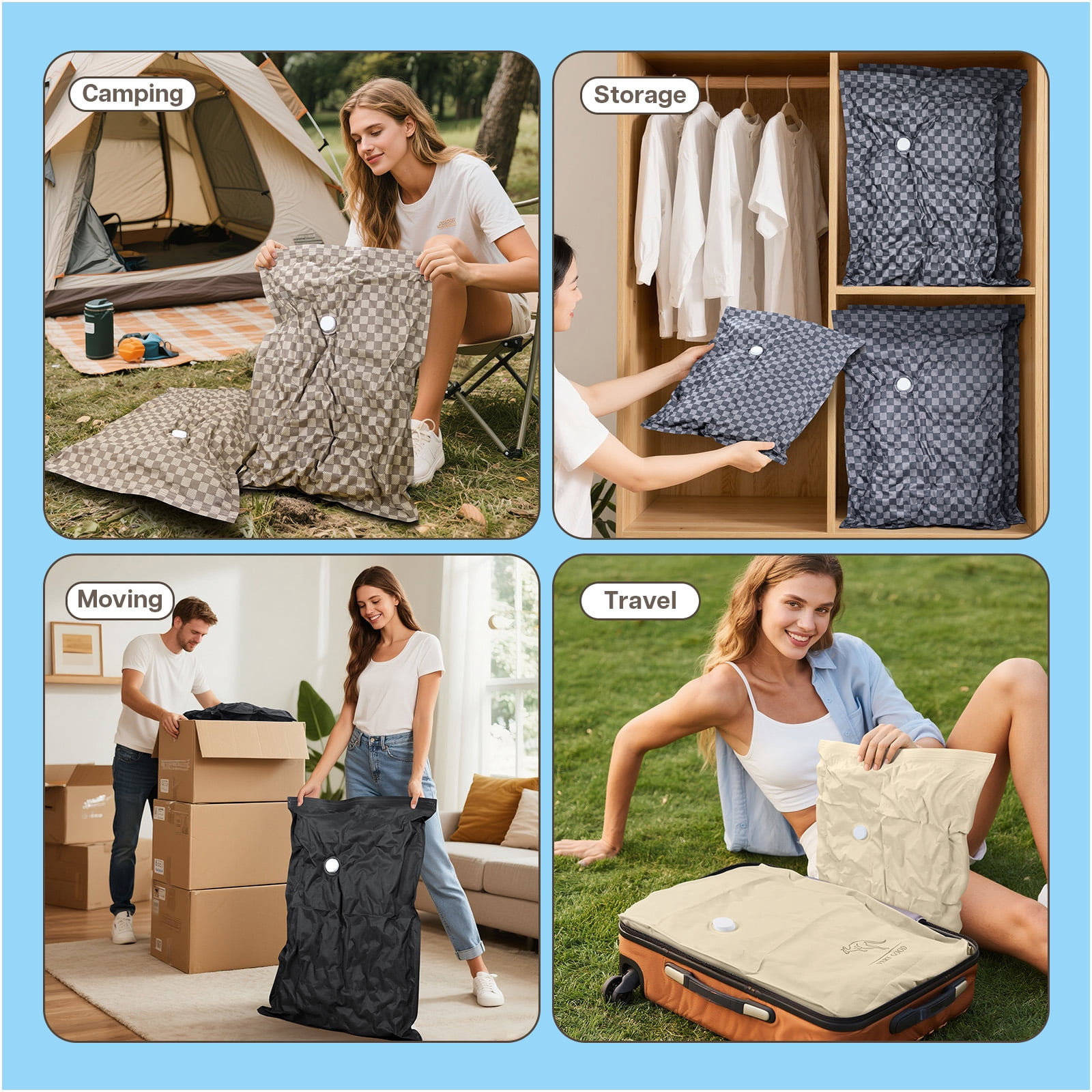 Vacuum Seal Storage Bags for Clothing & Travel (6 Pack S/M/L) – Reusable Space Saver Compression Bags for Moving & Long-Term Storage – Includes Hand Pump – Brown/Beige by MMOBIEL