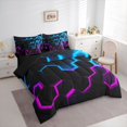 thumbnail image 3 of Castle Fairy Teens Boys Girls Gradient Hexagon Bedding Comforter Set 7pcs,Gradient Blue Purple Queen Bedding Sets Super Cozy,Minimalist Geometric Honeycomb Queen Sheet Sets,Lightweight Room Decor, 3 of 8