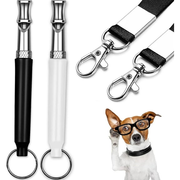 LQQBOX Dog Whistle to Stop Barking Neighbors Dog, 2 Pcs Adjustable Ultrasonic Silent Dog Whistle, Training Tool Silent Bark Control for Dogs, Black and White