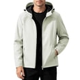 thumbnail image 2 of Mens Softshell Jackets Windproof Drawstring Hooded Long Sleeve Full Zipper Fashion Casual Jacket with Pockets Beige XXXL, 2 of 6