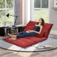 thumbnail image 2 of 3 in 1 Versatile Lazy Sofa Adjustable Folding Futon Sofa, Compact Convertible Sofa Bed Video Gaming Sofa with Two Pillows for Living Room, Office, Small Apartment, Convertible Seat, Red, 2 of 7
