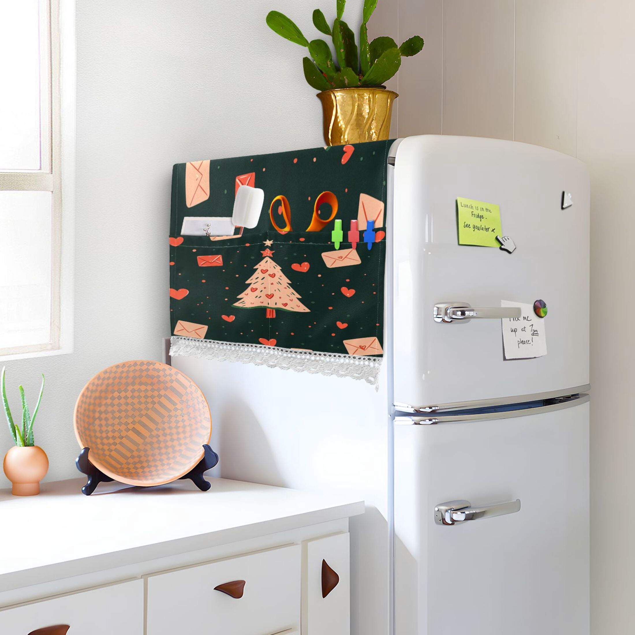 Christmas TreeWasher and Dryer Covers Dust-Proof and Oil Resistant Fridge Cover with 4 Storage Pockets Washing Machine Top Cover for Laundry Kitchen Home 51.2 x 22 In