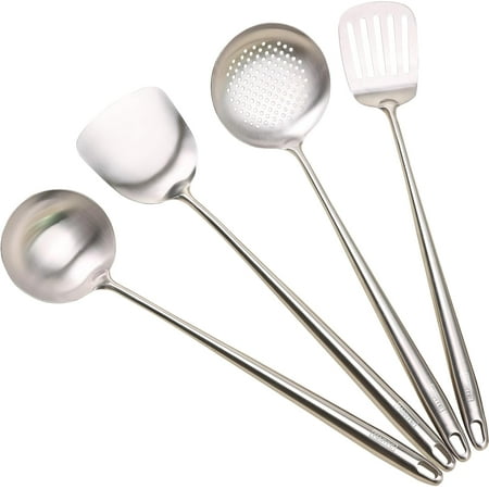 

Wok Spatula and Ladle Tools Set 16.5-17 Long Handle 304 Stainless Steel Wide Wok Spatula and Ladle Set for Wok Cooking Heat Resistant Wok Utensils Set (4 Pcs Cooking Utensil Set)