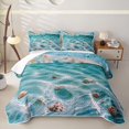 thumbnail image 2 of jejeloiu Underwater Shells Quilt Full,Pebble Beach Full Bedspread Sets For Boys,Teal White,3pcs, 2 of 7