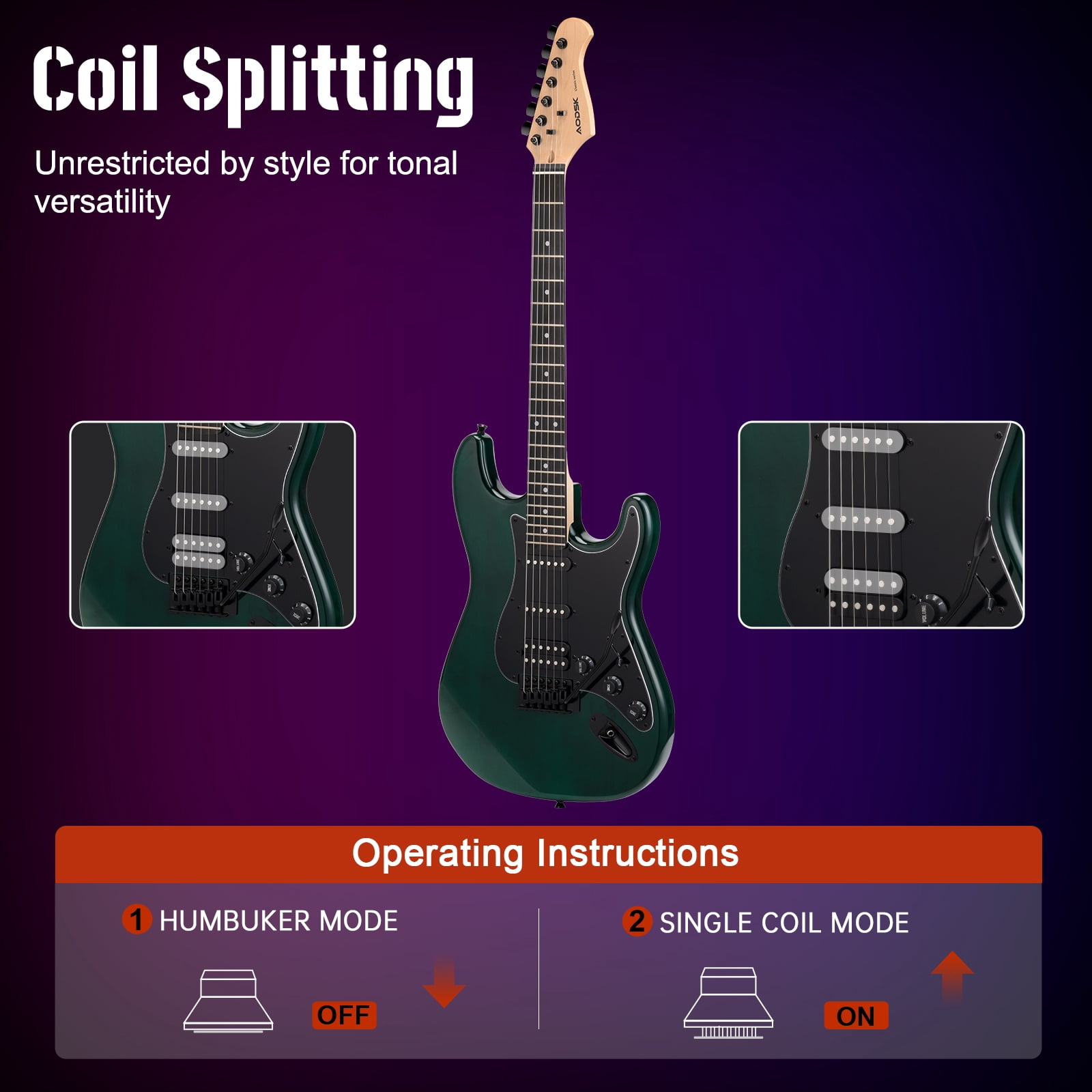AODSK 39" Full-Size Electric Guitar Starter Kit, HSS Pickups, Guitar with Amp & All Accessories for Beginners