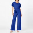 thumbnail image 3 of Huankd Womens Summer Casual Short Sleeve Pants Suit Beach Vacation Romper Belted Dressy Wedding Guest Jumpsuit Jumper Royal Blue M, 3 of 5