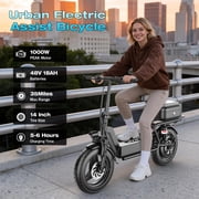 1000W Peak Motor Electric Scooter for Adults, 25MPH Top Speed, 35 Miles Max Range, 48V 15Ah Battery, E Scooter with Seat, Dual Suspension, 14 Foldable E-Scooter with Rear Box for Cargo