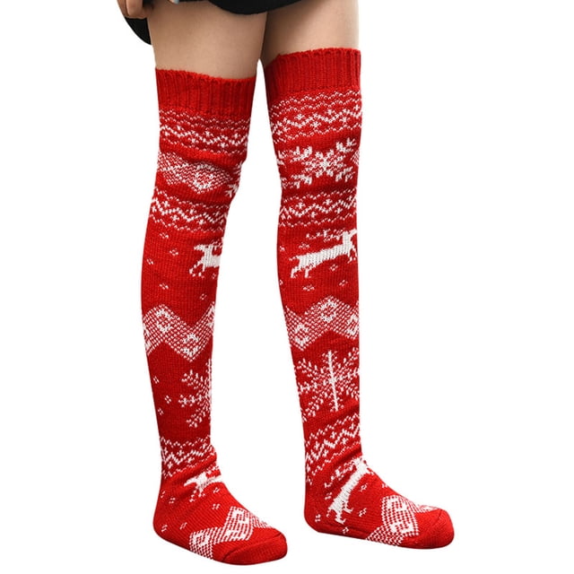 FOCUSNORM Women Juniors Christmas Knitted Socks, Cartoon Patterns Stocking Long Tube Socks