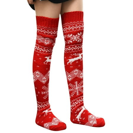 

Herdignity Women Xmas Knitted Socks Christmas Holiday Cartoon Patterns Knee High Long Tube Stockings