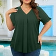 thumbnail image 5 of Yghzkop Plus Size Women's Short Sleeve Tops Flutter Sleeve Tunic V-Neck Loose Soft Top Cotton Blend Summer Casual House Dress T-shirt Leisure Trendy Blouse, 5 of 7