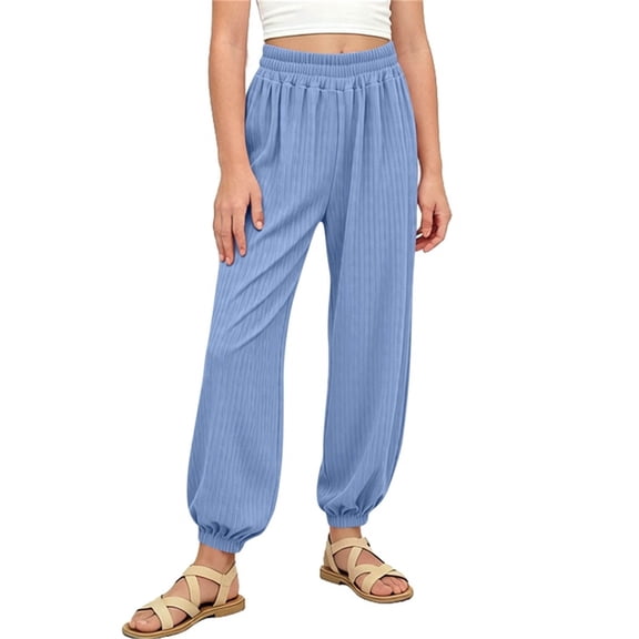 hoksml Girls Jogger Pants, Elastic Waist Pull-On Trousers, Kids Casual Polyester Pants with Pockets